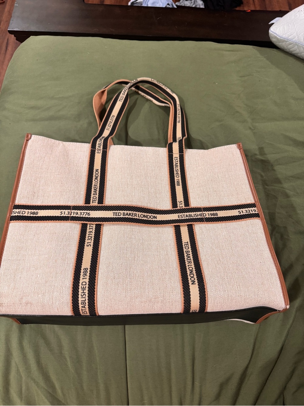 Ted Baker Tote Bag in Beige with Black & Tan Trim
